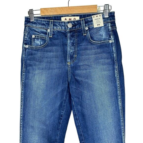 NWT AMO Darlin Jeans 26 High Rise Slim Fit Cuffed Leg Button Fly Sweetheart Wash - Picture 2 of 12